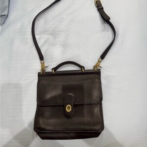 Retro Black Leather Coach Cross Body Bag